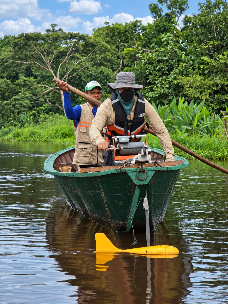 Vegetación ribereña en un cuerpo de agua tropical